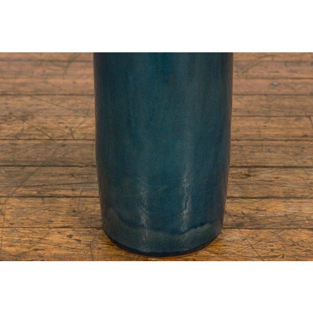 Artisan Made Prem Collection Blue Floor Ceramic Vase with Screen Patterns For Sale - Image 10 of 12