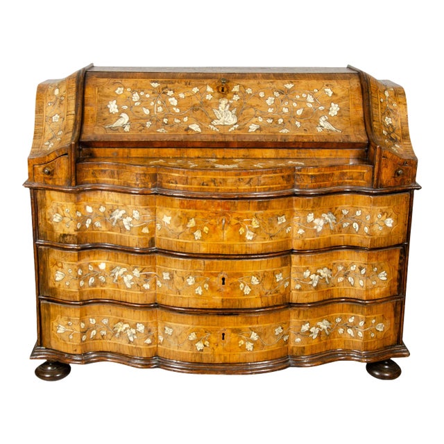 Italian Baroque Walnut and Bone Inlaid Writing Bureau / Chest For Sale
