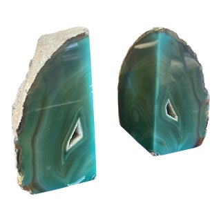 Green Geode Bookends - a Pair For Sale