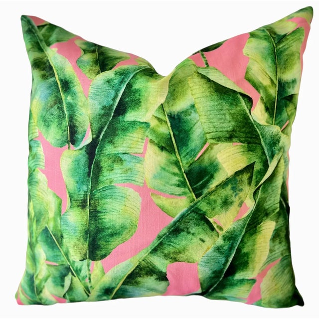 Contemporary Dominican Banana Leaves with Pink Pillow Cover For Sale - Image 13 of 13