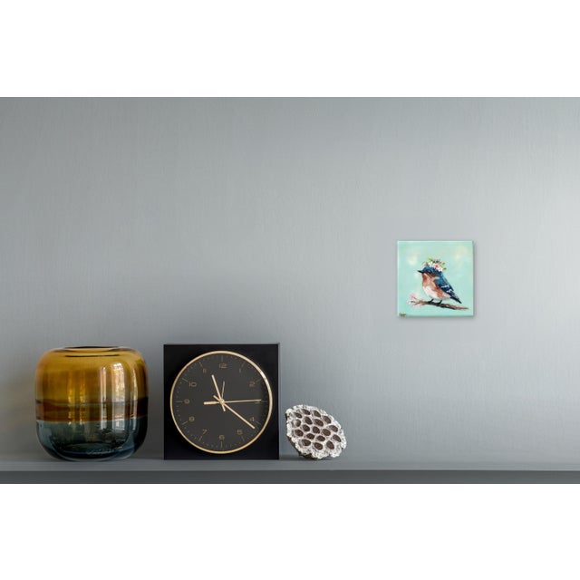 Paint Floriferous Bird, Study 6 by Carrie Goller | Oil and Encaustic Bird on Blossom Branch For Sale - Image 7 of 7