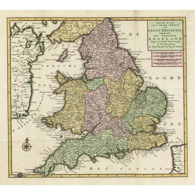 Antique Map of the South Part of Great Britain by Tirion, 1750 For Sale - Image 5 of 5