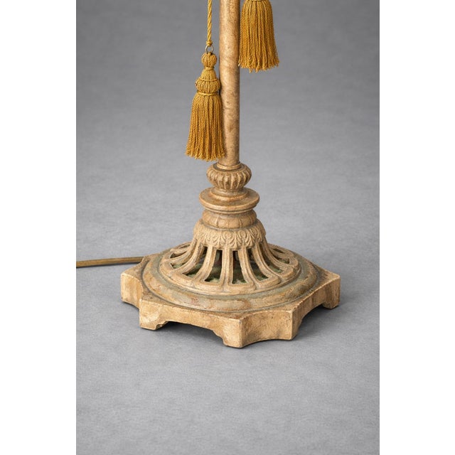 Vintage Hollywood Regency Cast Iron Table Lamp With Beaded Fringe Shade & Dual Tassels – 38” Tall For Sale - Image 11 of 12