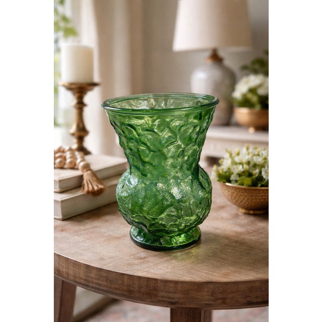 Mid 20th Century Vintage Cleveland Art Glass Textured Green Vase– Mid-Century Brutalist Style – 8” For Sale - Image 5 of 5