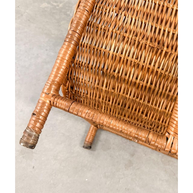 Sienna Vintage Wicker Footed Basket With Braided Edge Firewood and Magazine For Sale - Image 8 of 8