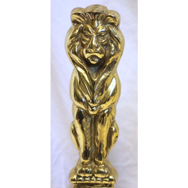 Late 19th Century Pair of Victorian Renaissance Revival Brass Lion Andirons For Sale - Image 4 of 5