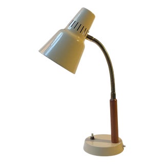 Mid-Century Swedish Teak & Brass Beige Table Lamp by Gk Gnosjö, 1960s For Sale