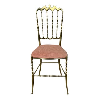 Mid-Century Hollywood Regency Italian Brass Chiavari Side Desk Vanity Chair For Sale
