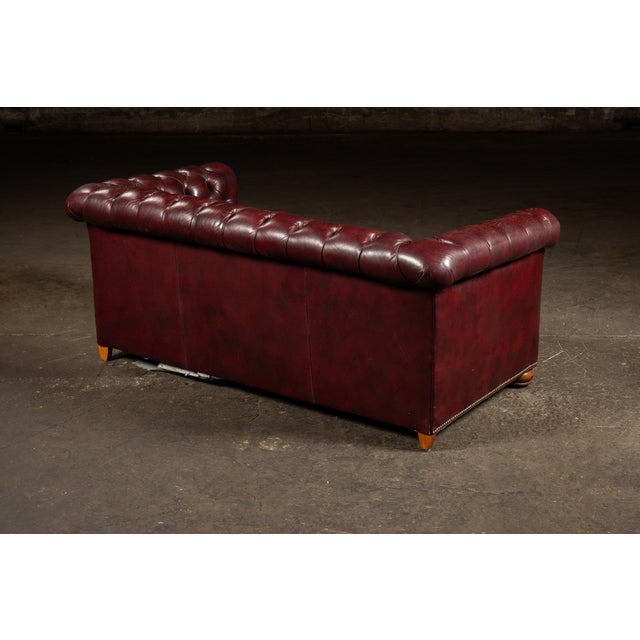 Mid 20th Century Vintage Tufted Chesterfield Sofa in Burgundy For Sale - Image 5 of 12