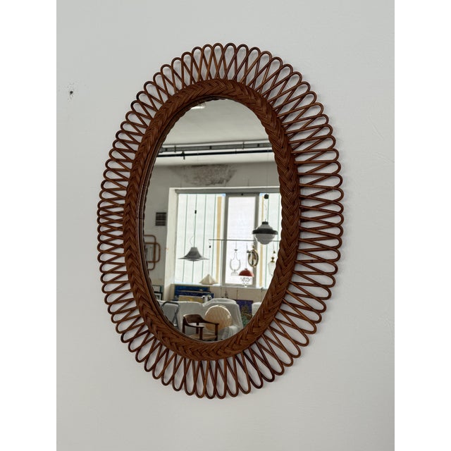 Italian Wall Mirror with Organic Wicker and Bamboo Frame, 1960s For Sale - Image 10 of 16