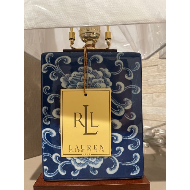 Wood New Ralph Lauren Chinoiserie Cobalt Blue & White Porcelain Table Lamps - A Pair For Sale - Image 7 of 12