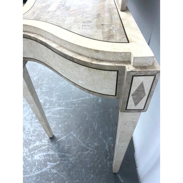 1970s Italian Postmodern Travertine Tesserae Console Table With Matching Mirror and Brass Trim For Sale - Image 10 of 12