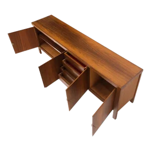 Long Rosewood Danish Mid-Century Modern 4 Doors Drawers Credenza Finished Back