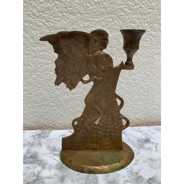 Vintage Brass Angel Candle Holder For Sale - Image 9 of 11
