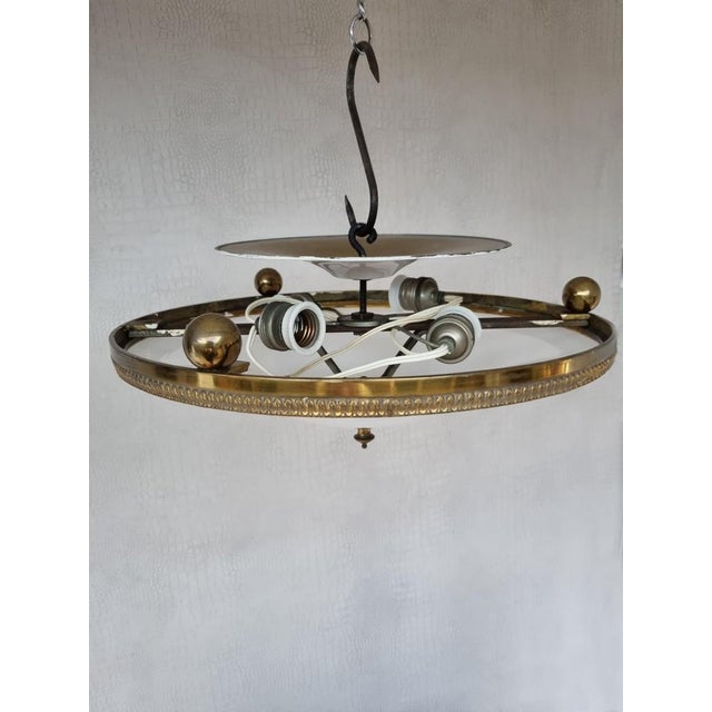 Metal Neoclassical Empire Plafonniere Ceiling Lamp in Opaline Glass and Gilt Brass, 1940s For Sale - Image 7 of 15