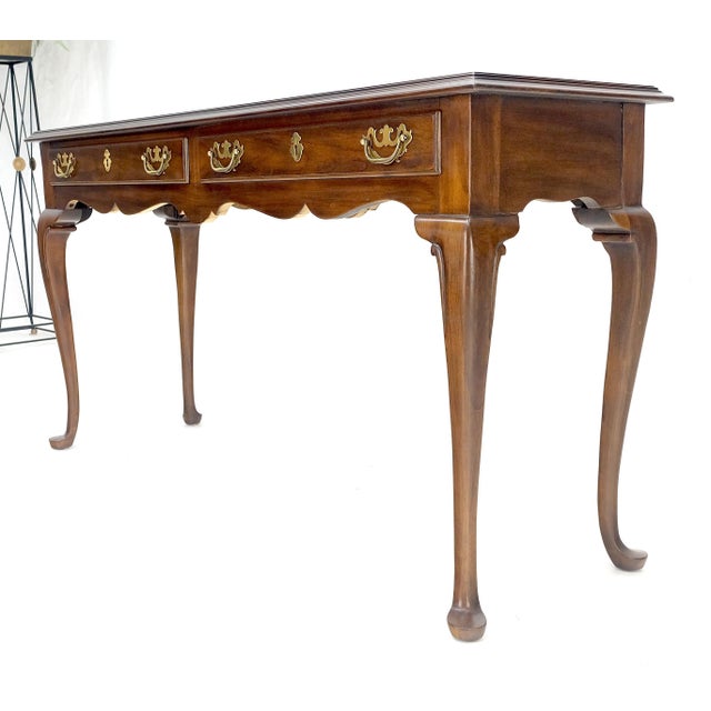 Solid Cherry Queen Ann Style Brass Drop Pulls Two Drawers Console Table For Sale - Image 12 of 12