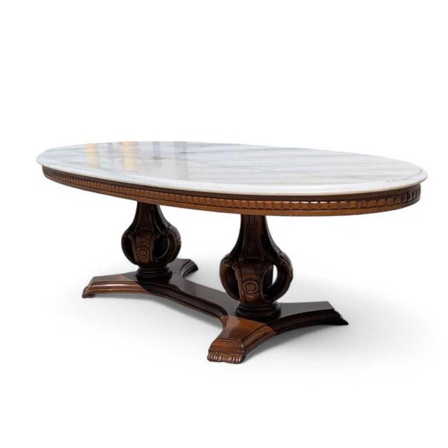 Mid 20th Century Italian Coffee Table With Oval Marble Top & Sculptural Pedestal Base For Sale - Image 12 of 14