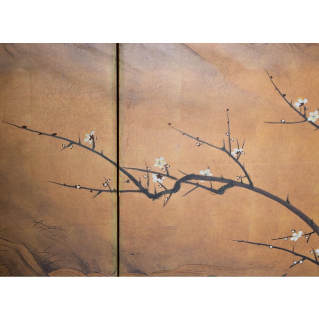 "Ancient Plum Blossoms and Mandarin Ducks" by Yukiga, 1970s Japanese Byobu Screen For Sale In Dallas - Image 6 of 18