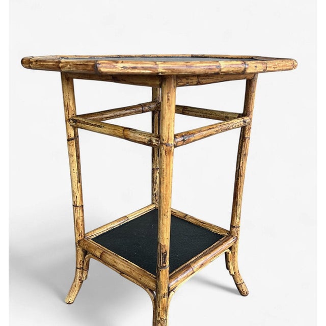 1970s Vintage Octagonal Bamboo Side Table With Black Cane Tops For Sale - Image 17 of 18