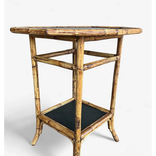 Vintage Coastal Bamboo Octagonal End Table With Black Inset Shelves For Sale - Image 17 of 18