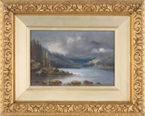 Late 19th Century "Storm Over the Lake" Pacific Northwest Landscape Oil Painting by Charles Harmon, Framed