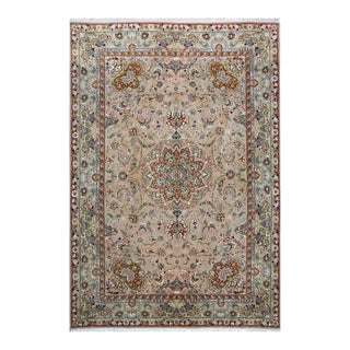 Vintage Persian Tabriz Wool & Silk 6x9 Mauve & Green Area Rug #1144055 For Sale