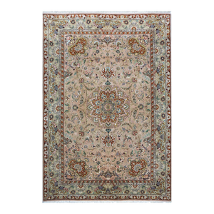 Vintage Persian Tabriz Wool & Silk 6x9 Mauve & Green Area Rug #1144055