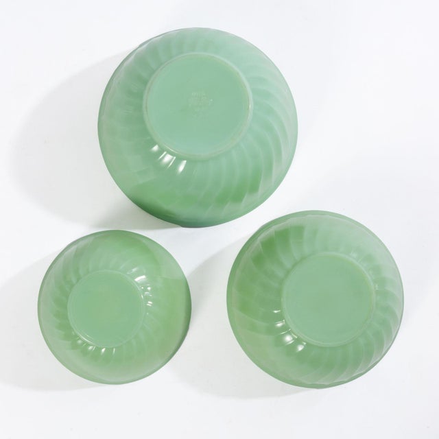Nest of 3 Fire King Jadeite Swirl Mixing Bowls -Circa 1950 For Sale - Image 4 of 9