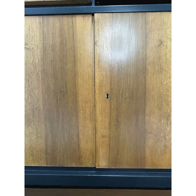 Mid-Century Modern Walnut Storage Cabinet / Credenza With Black Frame, 1950s For Sale - Image 16 of 17