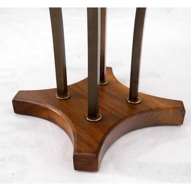 Mid 20th Century Round Marble Top Brass & Walnut Occasional End Side Table Lamp Stand For Sale - Image 12 of 12