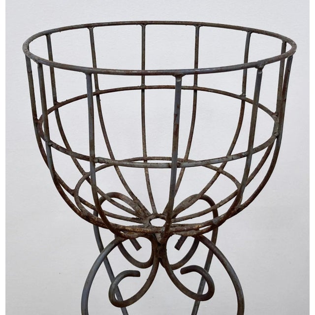 Metal Vintage French Art Nouveau Style Jardiniere Iron Plant Stands, a Pair For Sale - Image 7 of 11