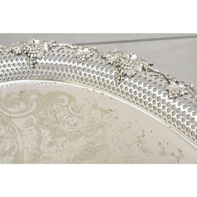 Metal Antique Barker Ellis Victorian Grapevine Repousse Pierced Gallery Serving Tray For Sale - Image 7 of 12