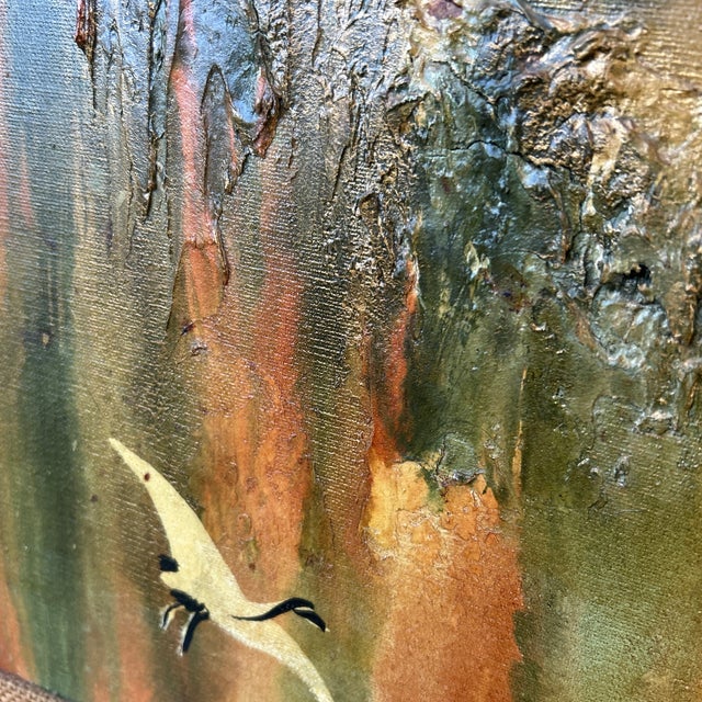1960s Mid-Century Modern 3-Panel Triptych Painting by Thomas Pell Soaring Cranes & Landscape For Sale - Image 10 of 12