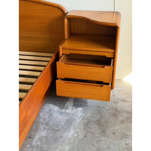 Mid Century Modern Teak Queen Bed Frame With Matching Nightstands & Built-in Storage Drawers For Sale In Los Angeles - Image 6 of 10