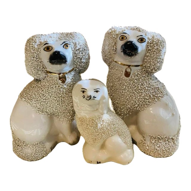 Antique Staffordshire Sign Poodle a Family - Set of 3 For Sale