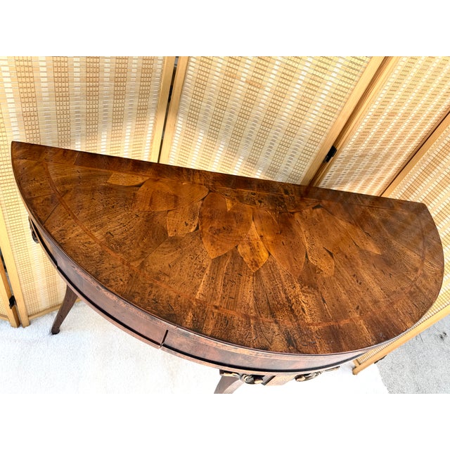 Brown Francesco Molon Louis XVI Style Walnut Demilune Console Table- Made in Italy For Sale - Image 8 of 18
