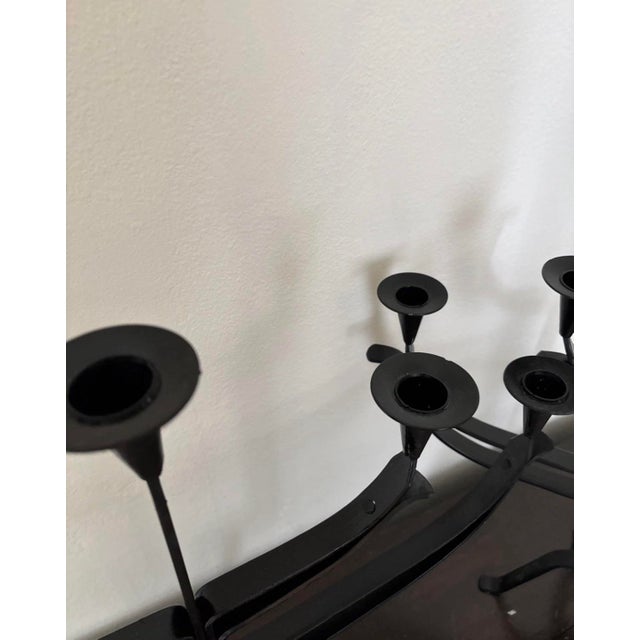 Pair of Vintage Spanish Brutalist Iron Candelabras 5 Candle Holder Large! MCM For Sale - Image 10 of 10