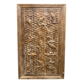 1920s Wabi Sabi Carved Fish Wood Wall Panel – Koi Pond Art & Statement Headboard 69 For Sale