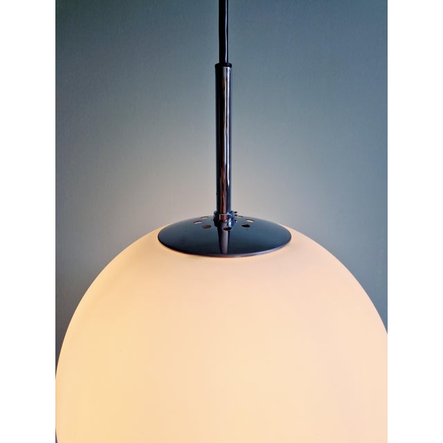 White Large Pendant Light in Satin White Opal Glass from Glashütte Limburg, 1970s For Sale - Image 8 of 14