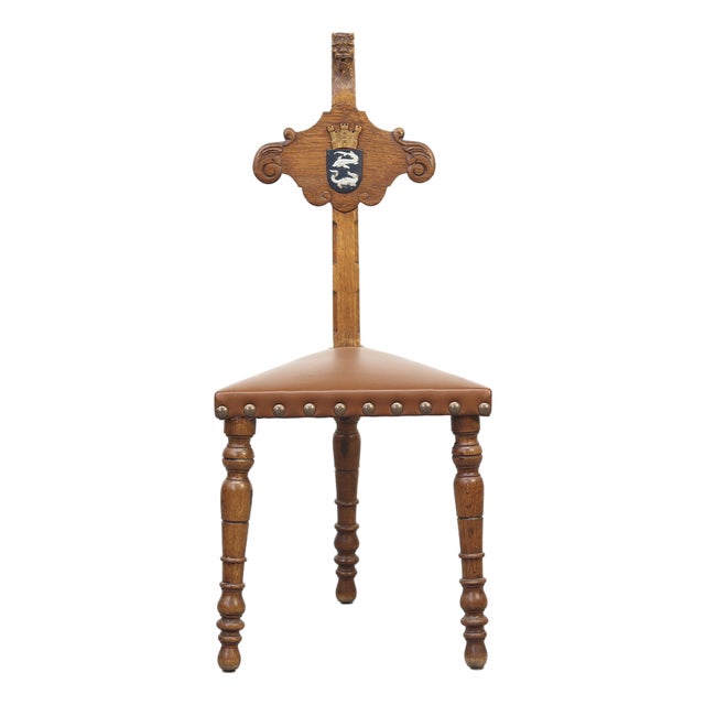 Antique Decorative Hall Chair in Oak, 1890s For Sale