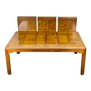 Vintage Drexel Heritage Sketchbook Collection Banded Burlwood Parquetry Dining Table For Sale