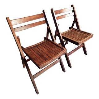 Vintage French Beech Wood Folding Chairs, 1970s, Set of 2 For Sale
