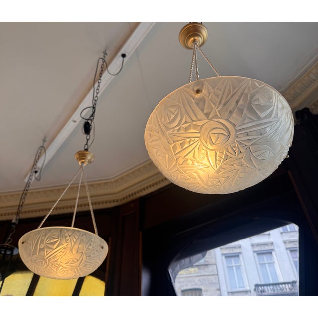 Art Deco Pendant Lights with Electrified Cords from Verrerie D'art Degué, 1930s, Set of 2 For Sale - Image 10 of 18