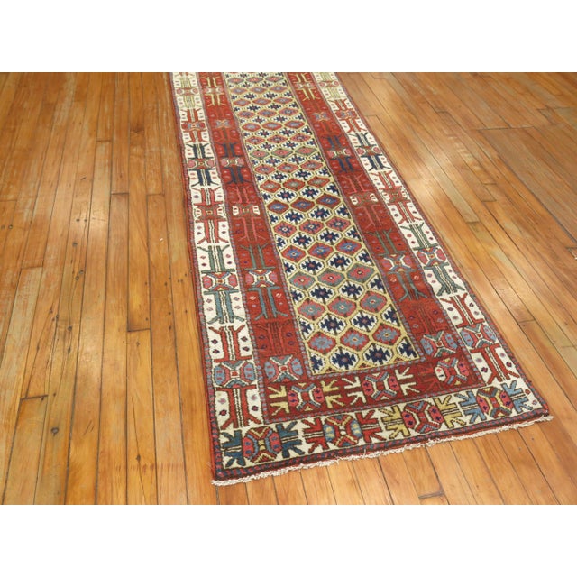 Contemporary 20th Century Tribal Geometric Antique Persian Kurdish Runner For Sale - Image 3 of 6