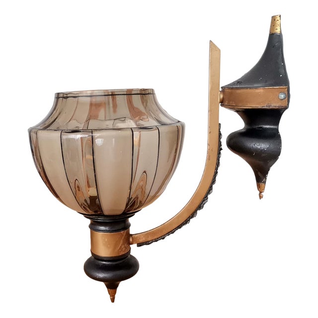 Large Art Deco Metal and Smoked Glass Wall Lamp, 1960s For Sale