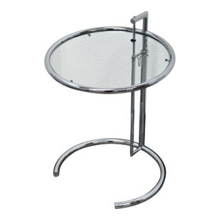 Alivar Eileen Grey Style Chrome + Glass Side Table For Sale