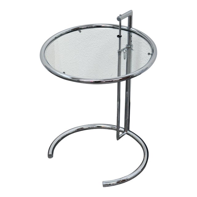 Alivar Eileen Grey Style Chrome + Glass Side Table For Sale