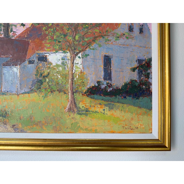 Pink Vintage Anne Thiffault Impressionist Country House Landscape Oil on Board Painting, Framed For Sale - Image 8 of 11
