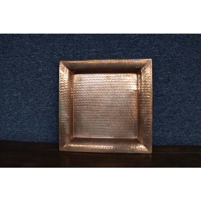 Hammered Copper Square Tray With Wide Gallery Rim For Sale In Philadelphia - Image 6 of 10