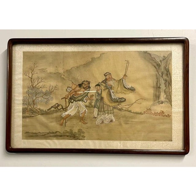 19th Century Set of Four Chinese Paintings in Rosewood Frames, Signed, 19th Century For Sale - Image 5 of 18